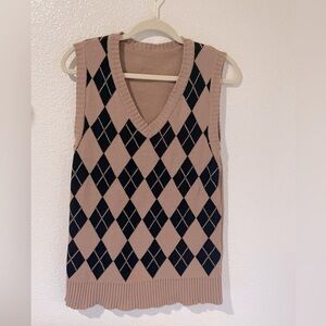 Tan and Black Checkered Pattern Sweater